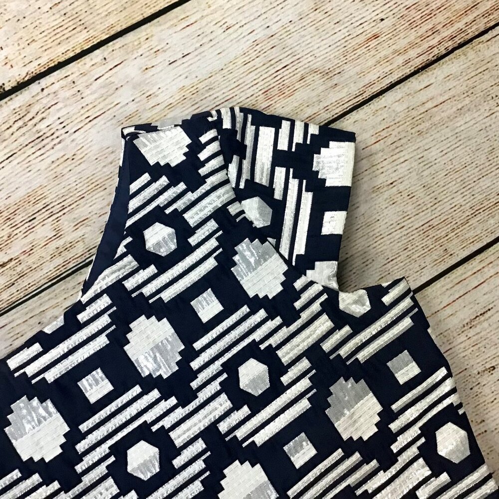 Little Girls Crazy 8 Navy/White/Silver Aztec Print Special Occasion Dress Size 1 - Picture 5 of 9